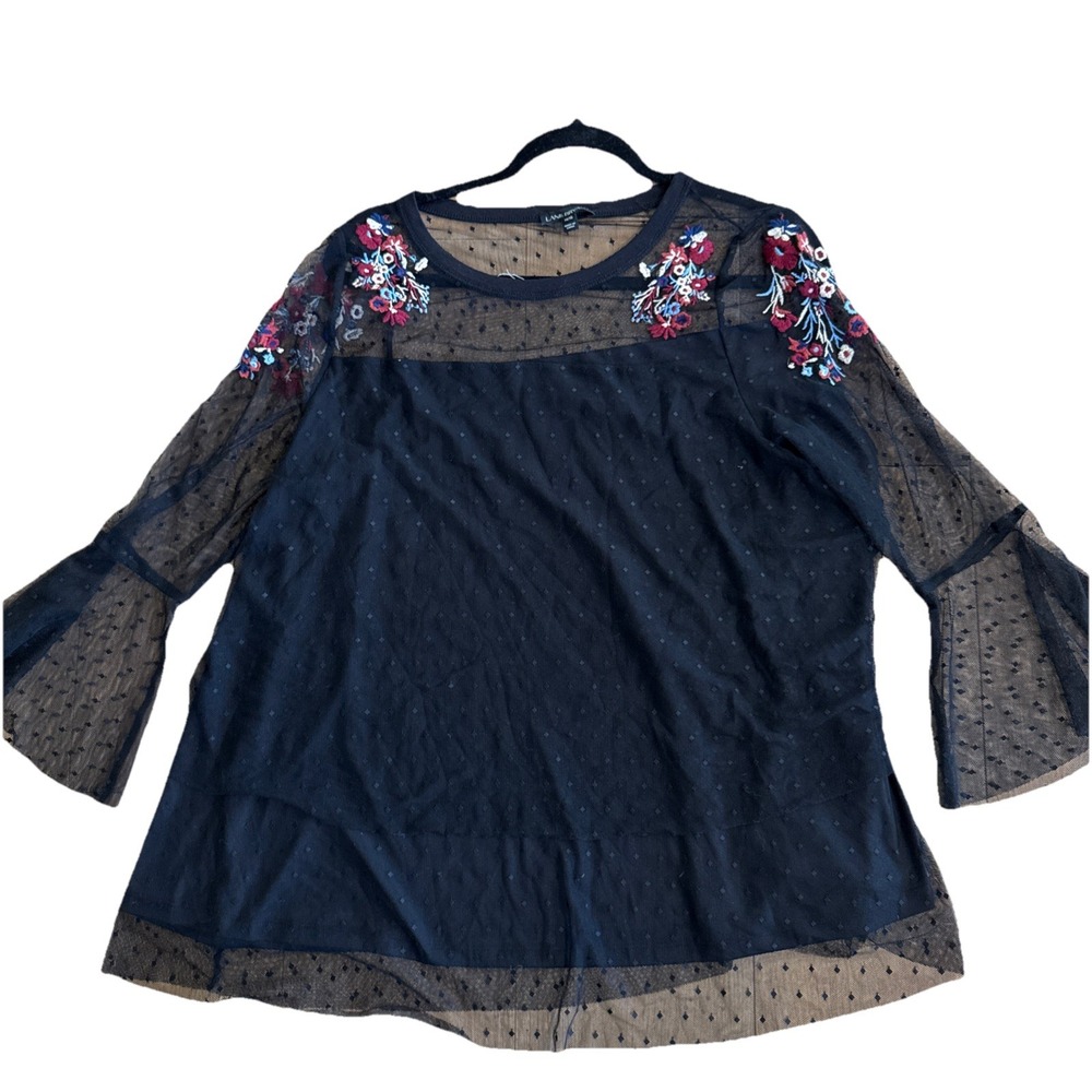 Lane Bryant Womens Black‎ Mesh Embroidered Witchy Whimsigoth Boho Top Size 14/16